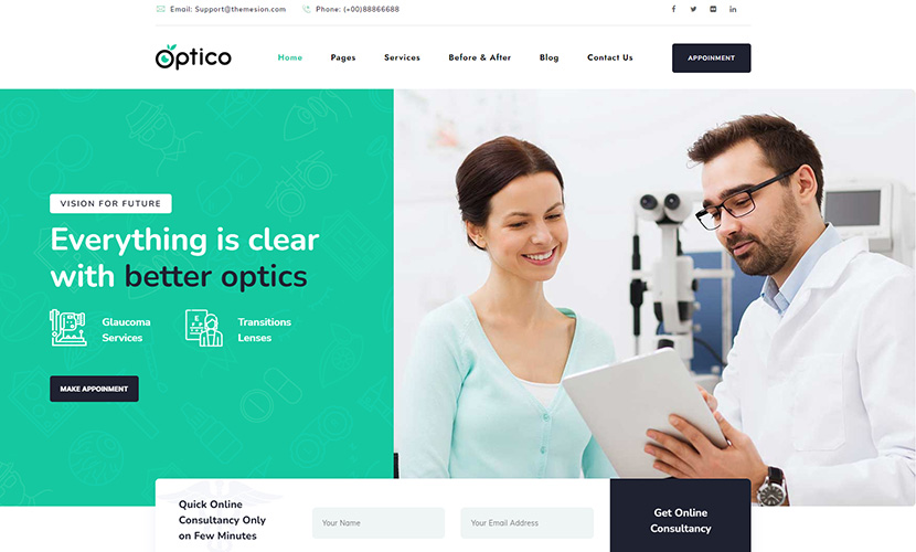 Optico | Optometrist & Eye Care WordPress Theme - PBM Infotech
