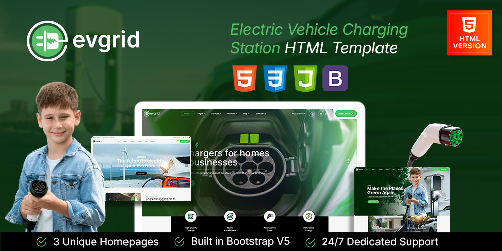 EVgrid - EV Charging Station HTML Template